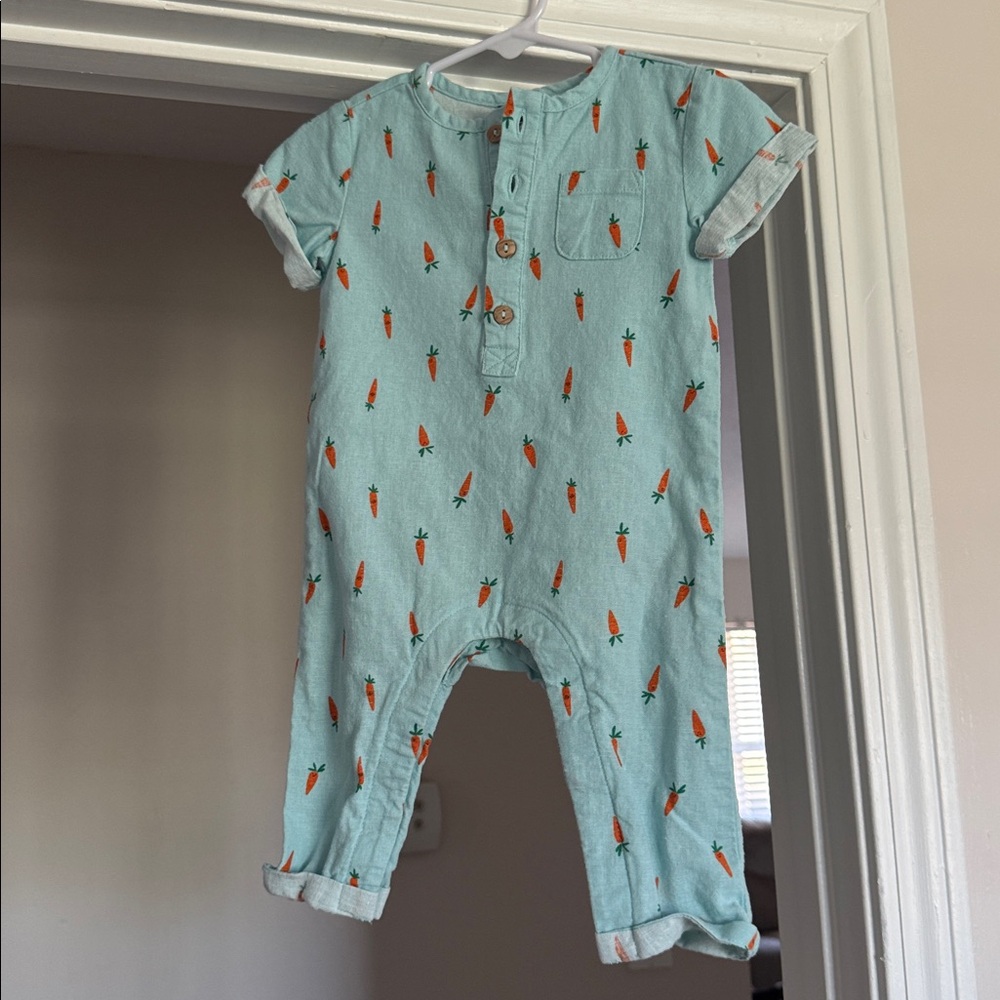 Old Navy Light Teal Baby One-Piece with Orange Carrot Print